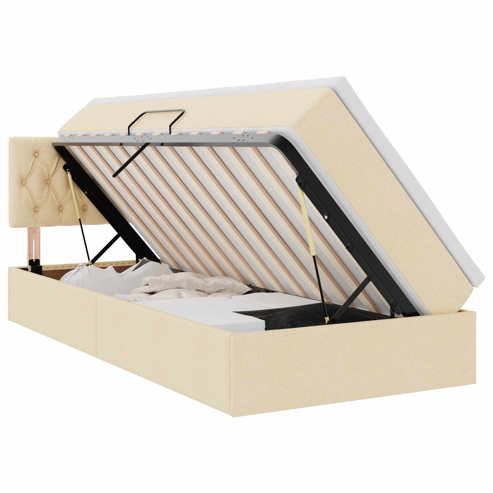 Letto con contenitore e LED con led Crema 90 x 190 cm Tessuto | homemem39
