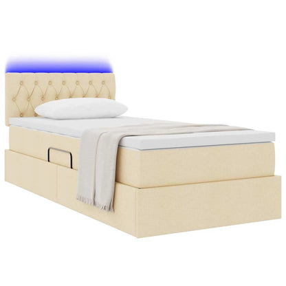 Letto con contenitore e LED con led Crema 90 x 190 cm Tessuto | homemem39