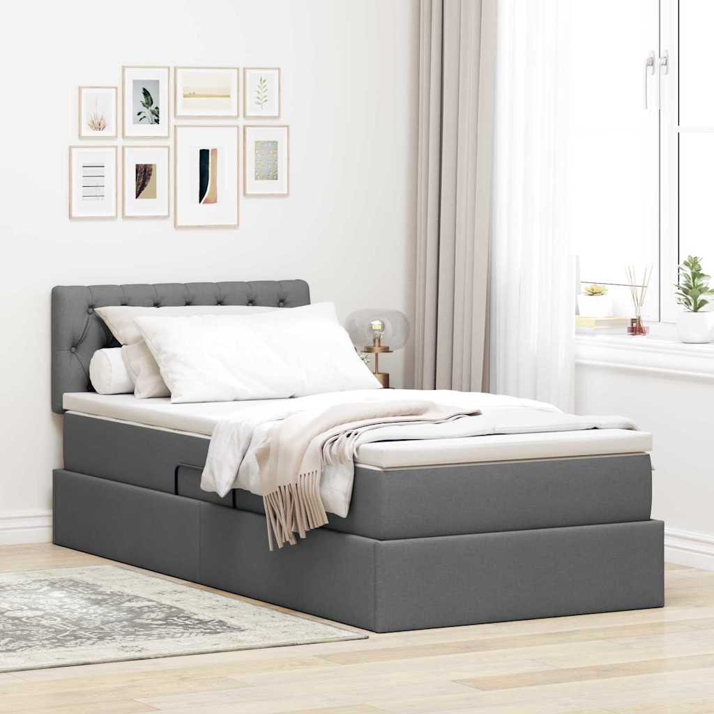 Letto con contenitore e LED Grigio scuro 100 x 200 cm Tessuto | homemem39