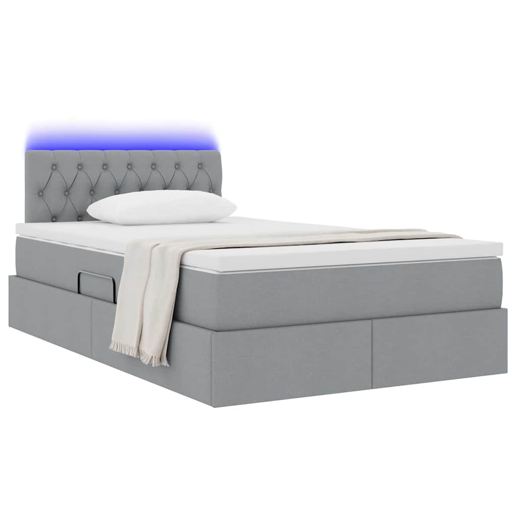 Letto con contenitore e LED Grigio chiaro 120 x 190 cm Tessuto | homemem39
