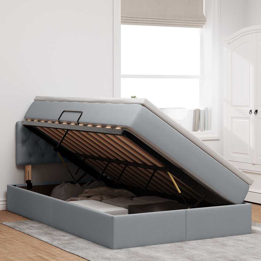 Letto con contenitore e LED Grigio chiaro 120 x 200 cm Tessuto | homemem39