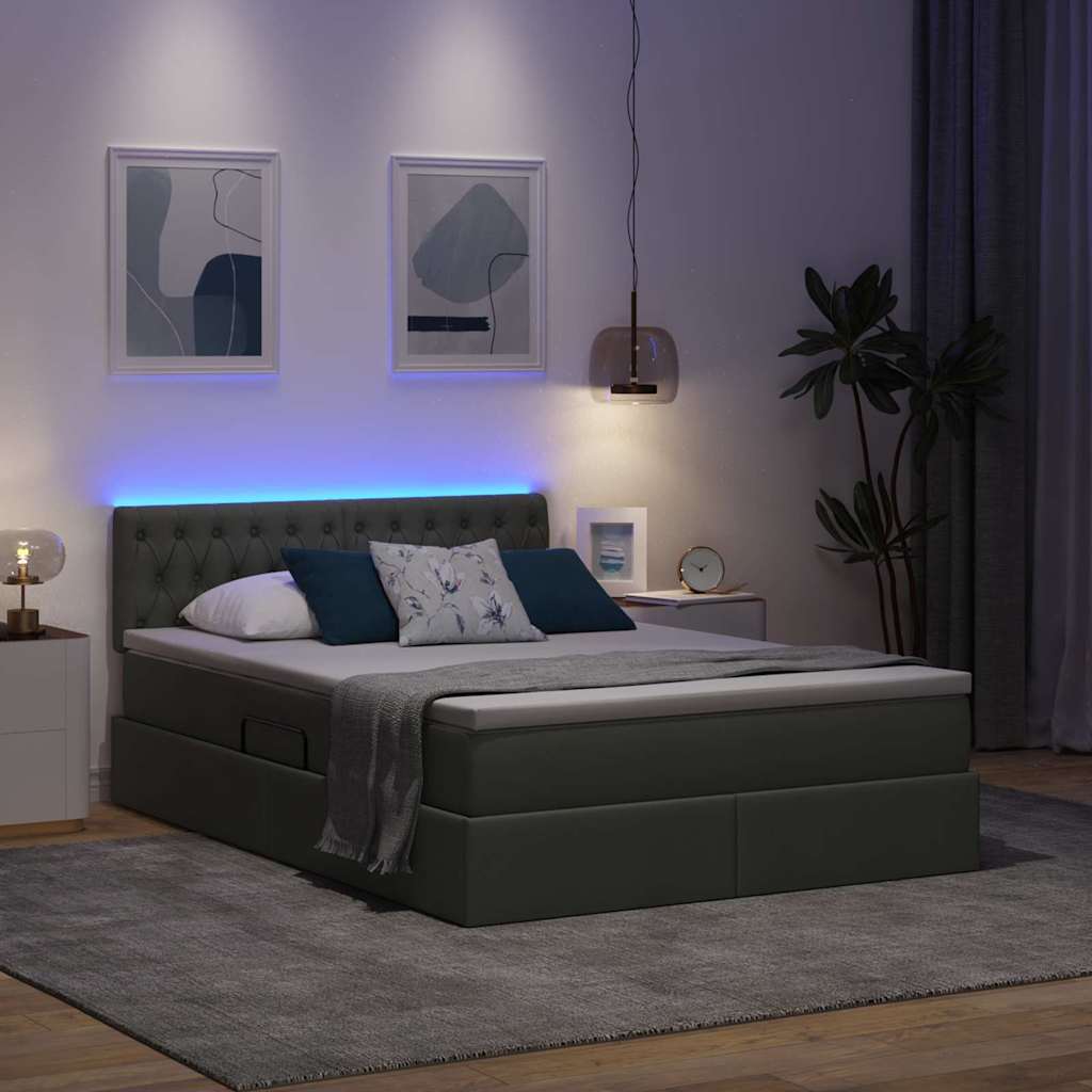 Letto con contenitore e LED Grigio scuro 140 x 190 cm