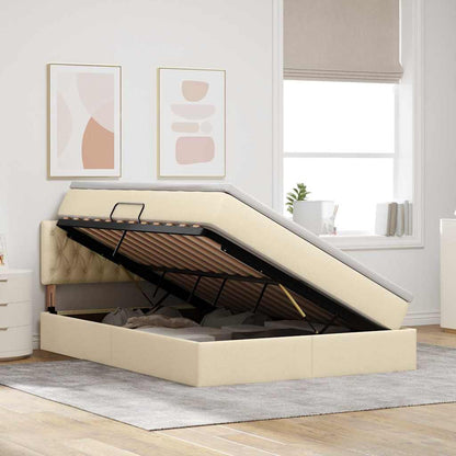 Letto con contenitore e LED con led Crema 140 x 190 cm Tessuto | homemem39