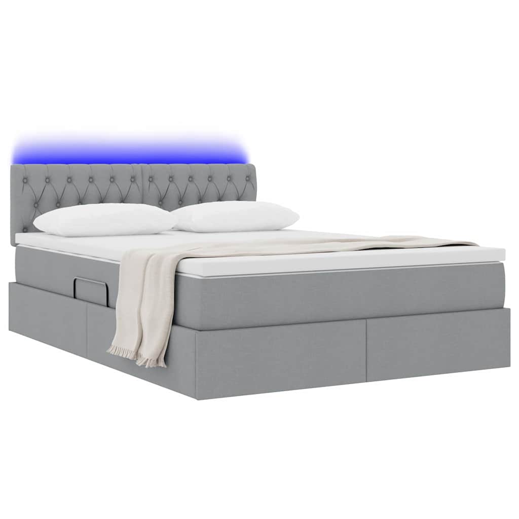 Letto con contenitore e LED Grigio chiaro 140 x 200 cm