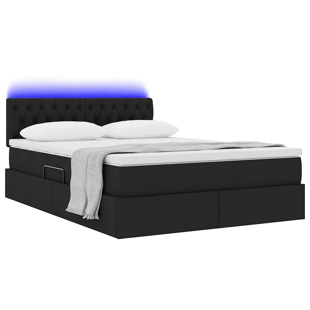 Letto con contenitore e LED con led Nero 140 x 200 cm Tessuto | homemem39