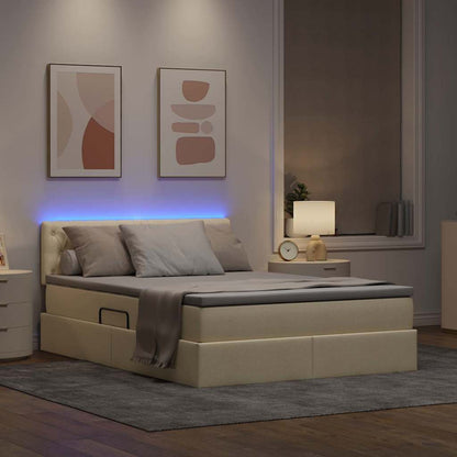 Letto con contenitore e LED con led Crema 140 x 200 cm Tessuto | homemem39