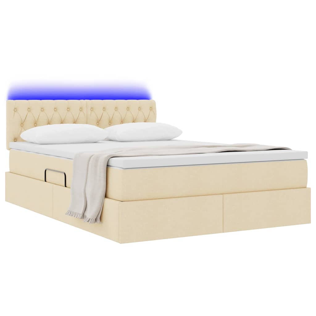 Letto con contenitore e LED con led Crema 140 x 200 cm Tessuto | homemem39