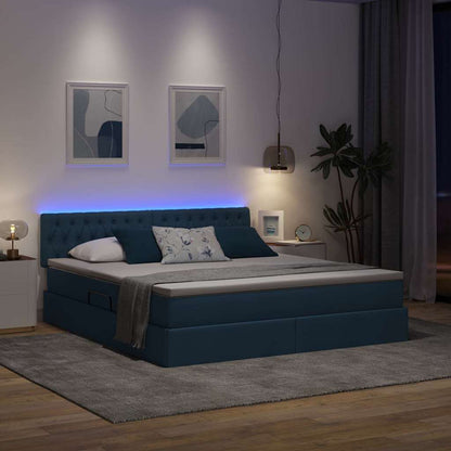 Letto con contenitore LED e materasso Blu 160 x 200 cm Tessuto