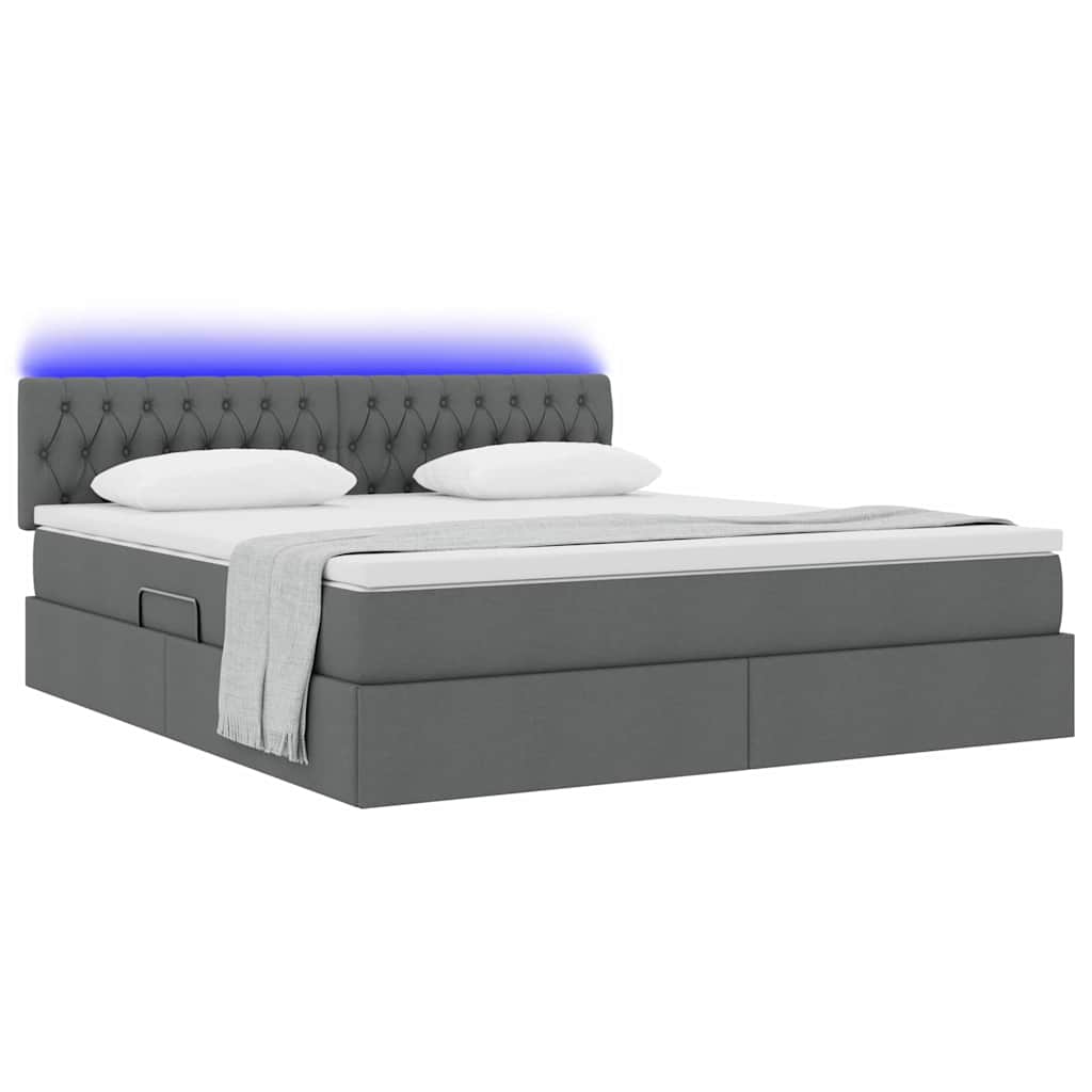 Letto con contenitore e LED Grigio scuro 180 x 200 cm