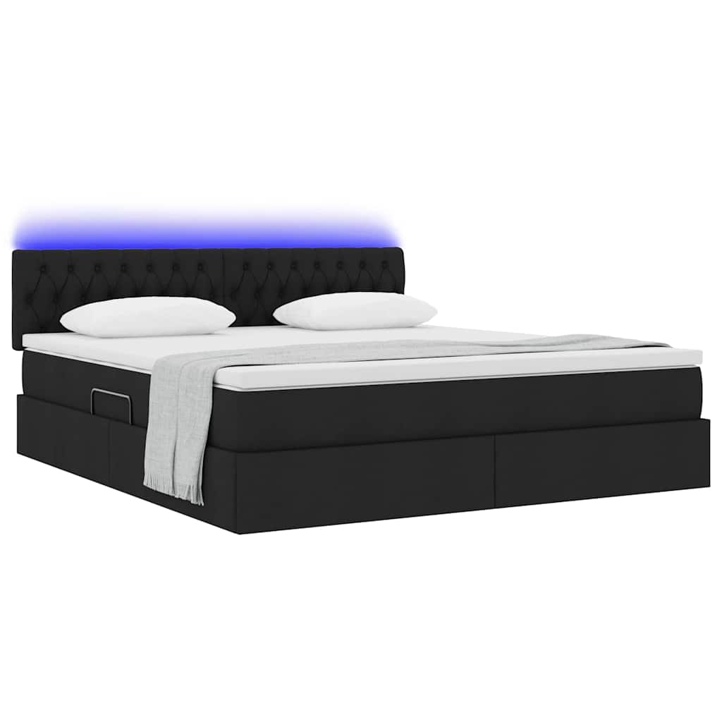 Letto con contenitore e LED Nero 180 x 200 cm Poliestere