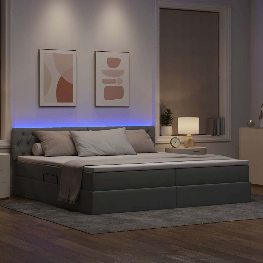 Letto con contenitore LED e materasso Grigio Chiaro