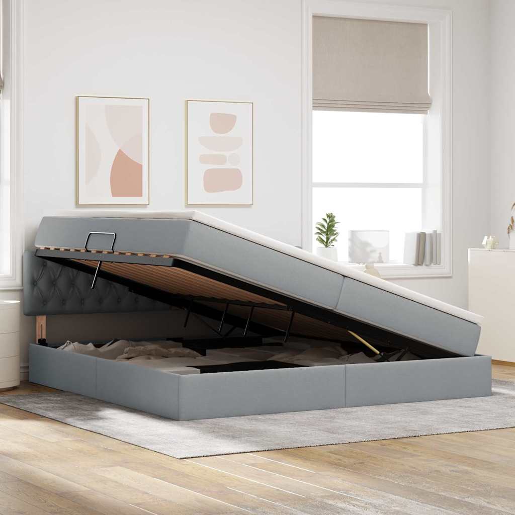 Letto con contenitore e LED Grigio chiaro 200 x 200 cm Tessuto | homemem39