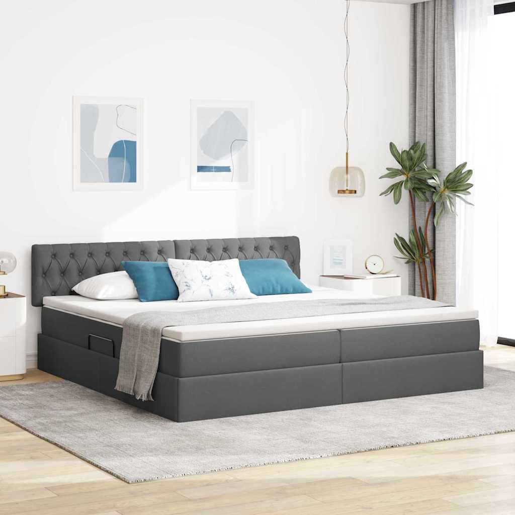 Letto con contenitore e LED Grigio scuro 200 x 200 cm Tessuto | homemem39