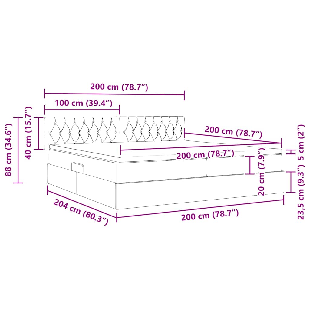 Letto con contenitore e LED Grigio scuro 200 x 200 cm