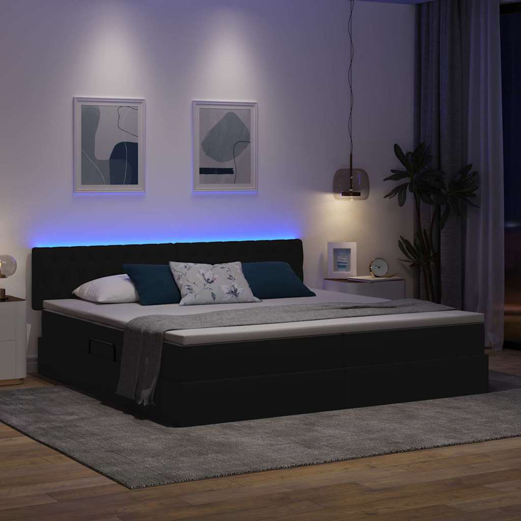 Letto con contenitore e LED con led Nero 200 x 200 cm Tessuto | homemem39