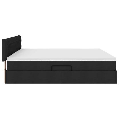 Letto con contenitore LED e materasso Nero 200 x 200 cm Tessuto