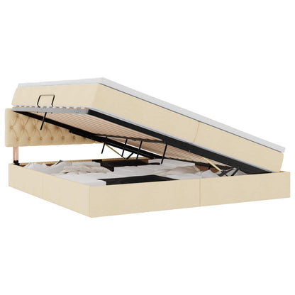 Letto con contenitore e LED con led Crema 200 x 200 cm Tessuto | homemem39