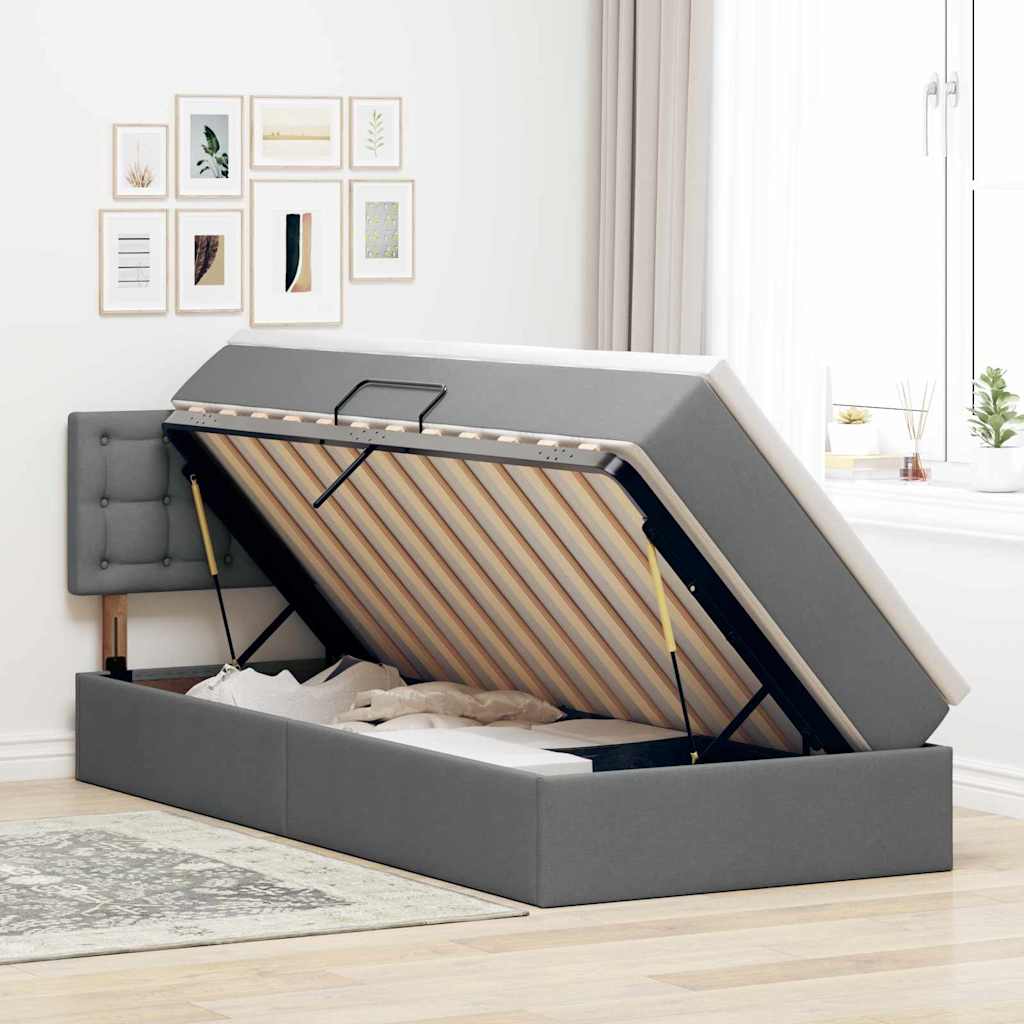 Letto con contenitore e LED Grigio scuro 90 x 190 cm Tessuto | homemem39