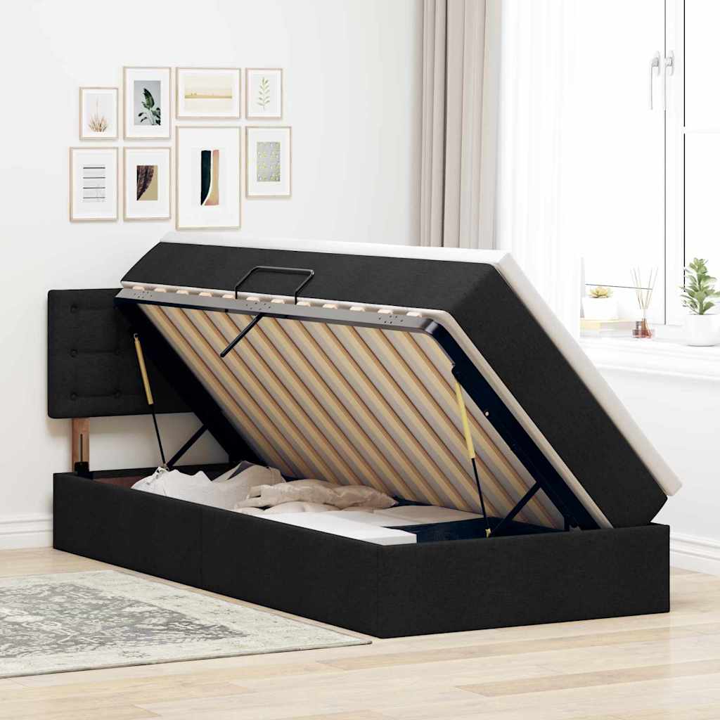 Letto con contenitore e LED con led Nero 90 x 190 cm Tessuto | homemem39