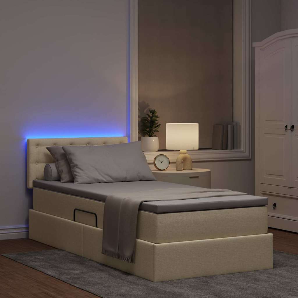 Letto con contenitore e LED con led Crema 90 x 190 cm Tessuto | homemem39