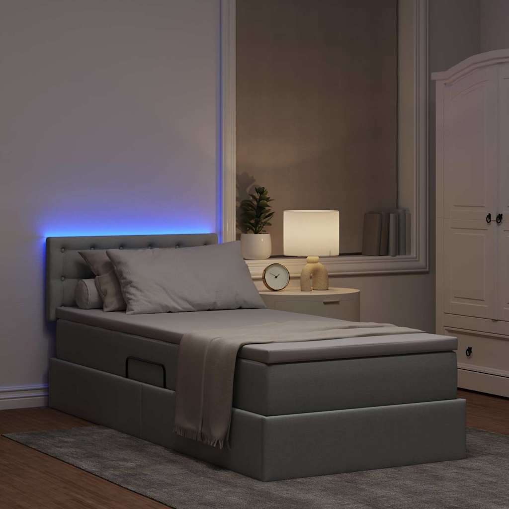 Letto con contenitore e LED Grigio chiaro 90 x 200 cm Tessuto | homemem39