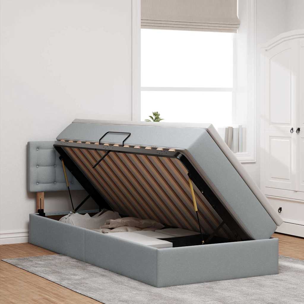 Letto con contenitore e LED Grigio chiaro 90 x 200 cm Tessuto | homemem39