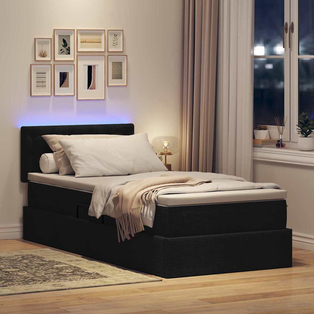 Letto con contenitore e LED con led Nero 90 x 200 cm Tessuto | homemem39