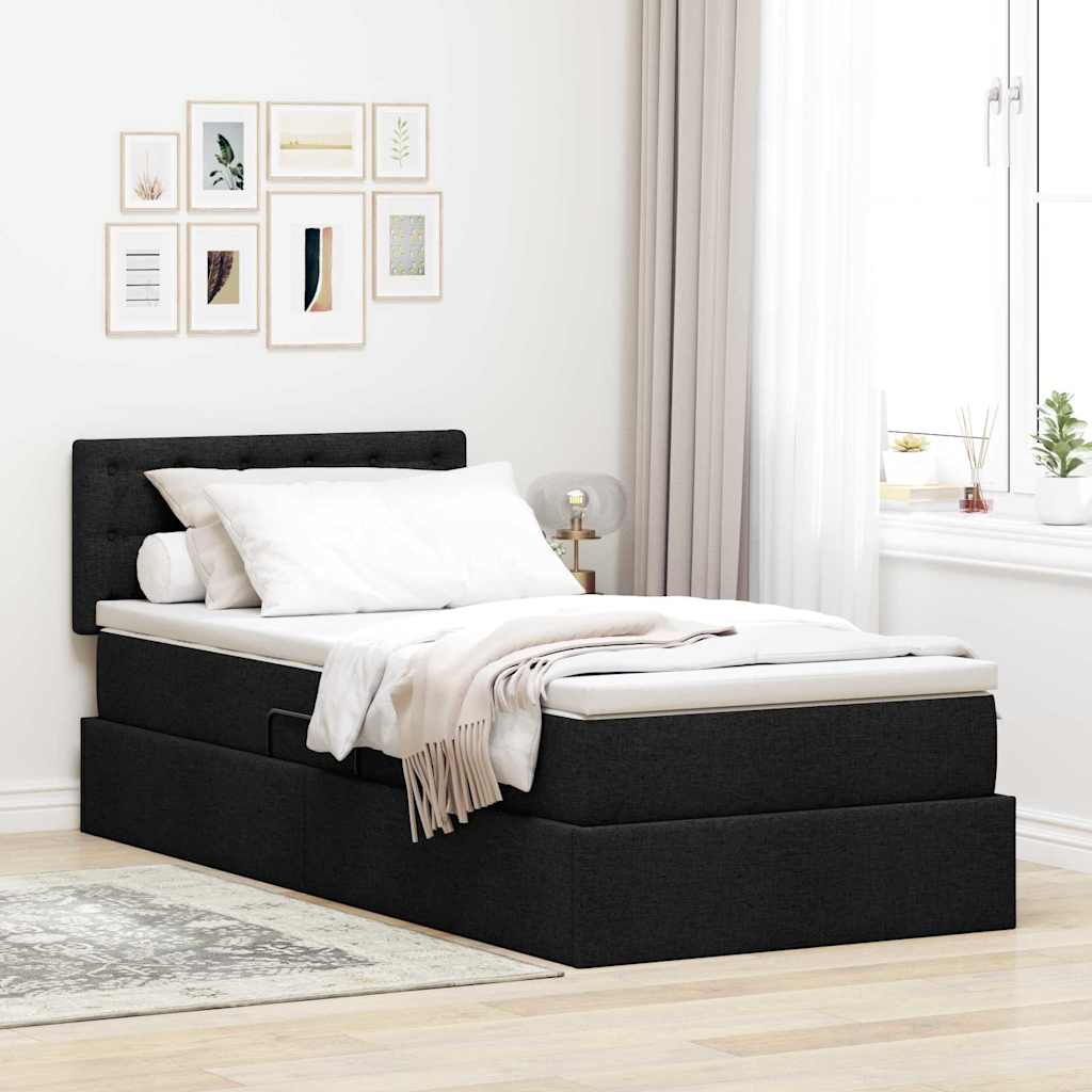 Letto con contenitore LED e materasso Nero 100 x 200 cm Tessuto