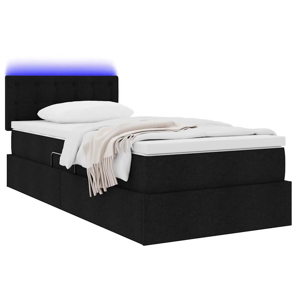 Letto con contenitore e LED con led Nero 100 x 200 cm Tessuto | homemem39