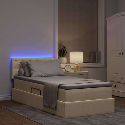 Letto con contenitore e LED Crema 100 x 200 cm Tessuto | homemem39