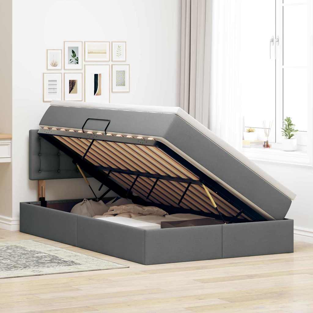 Letto con contenitore e LED Grigio scuro 120 x 190 cm Tessuto | homemem39