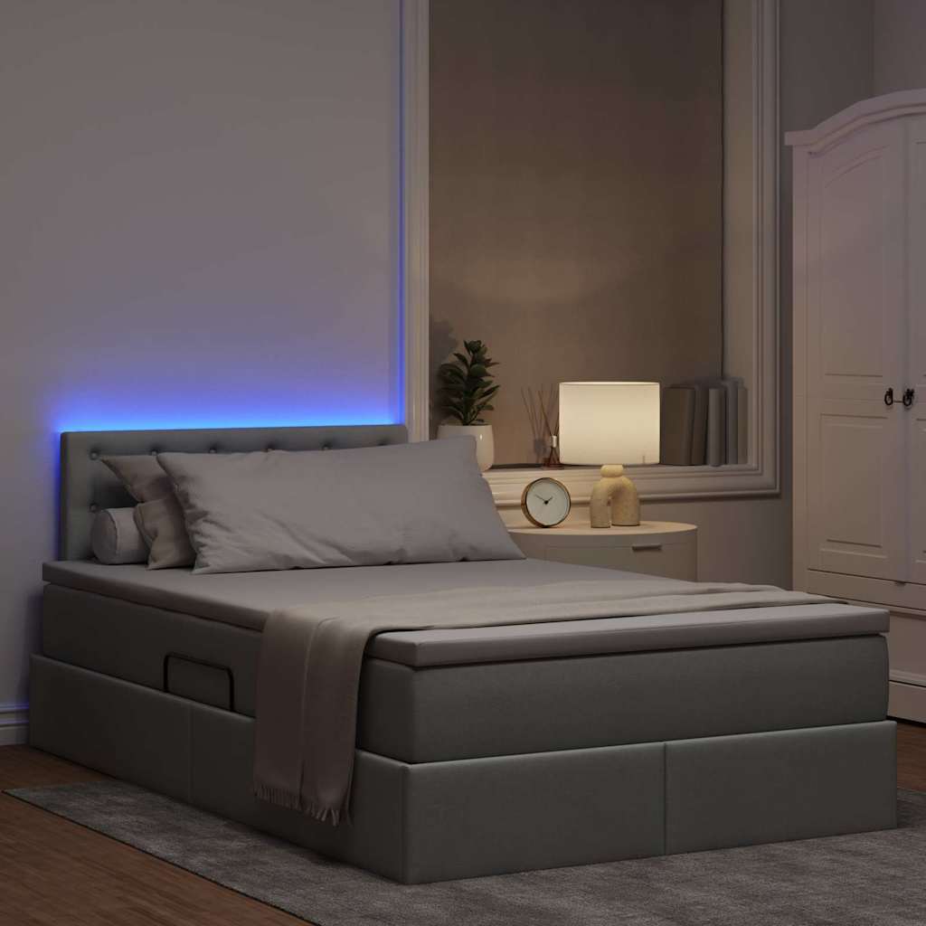 Letto con contenitore e LED Grigio chiaro 120 x 200 cm