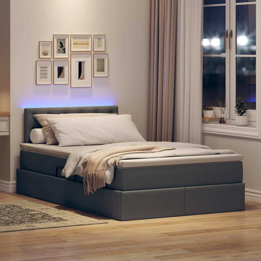 Letto con contenitore e LED Grigio scuro 120 x 200 cm