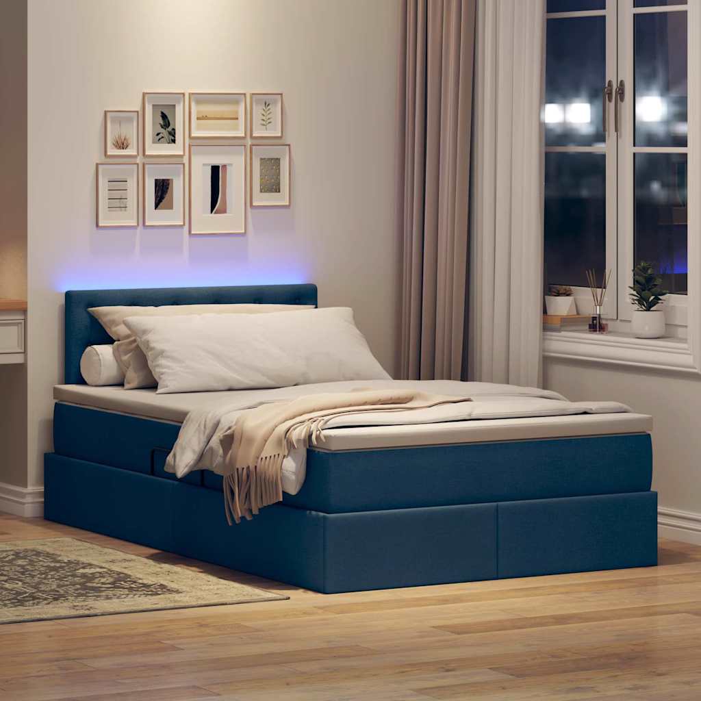 Letto con contenitore e LED con led Blu 120 x 200 cm Tessuto | homemem39