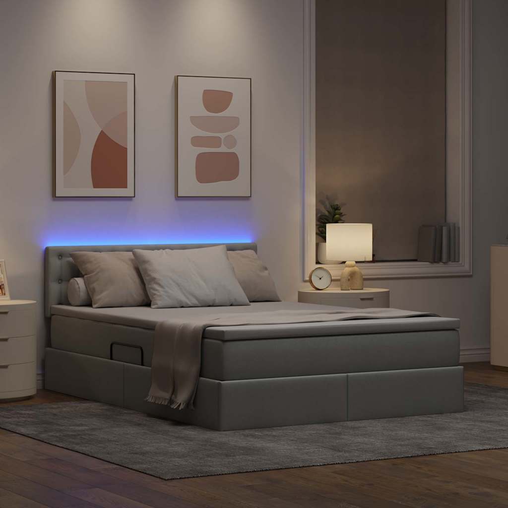 Letto con contenitore e LED Grigio chiaro 140 x 190 cm Tessuto | homemem39
