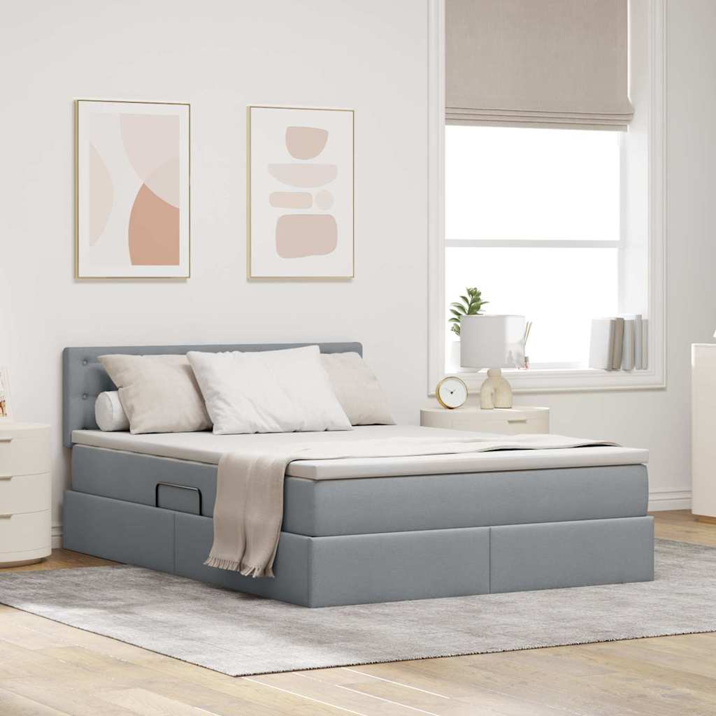 Letto con contenitore e LED Grigio chiaro 140 x 190 cm Tessuto | homemem39