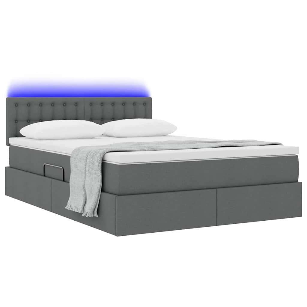 Letto con contenitore e LED Grigio scuro 140 x 190 cm