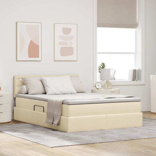 Letto con contenitore e LED con led Crema 140 x 190 cm Tessuto | homemem39