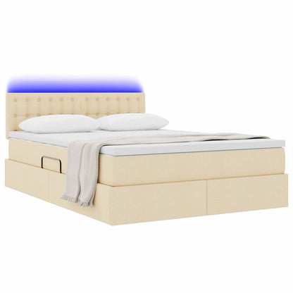 Letto con contenitore e LED con led Crema 140 x 190 cm Tessuto | homemem39