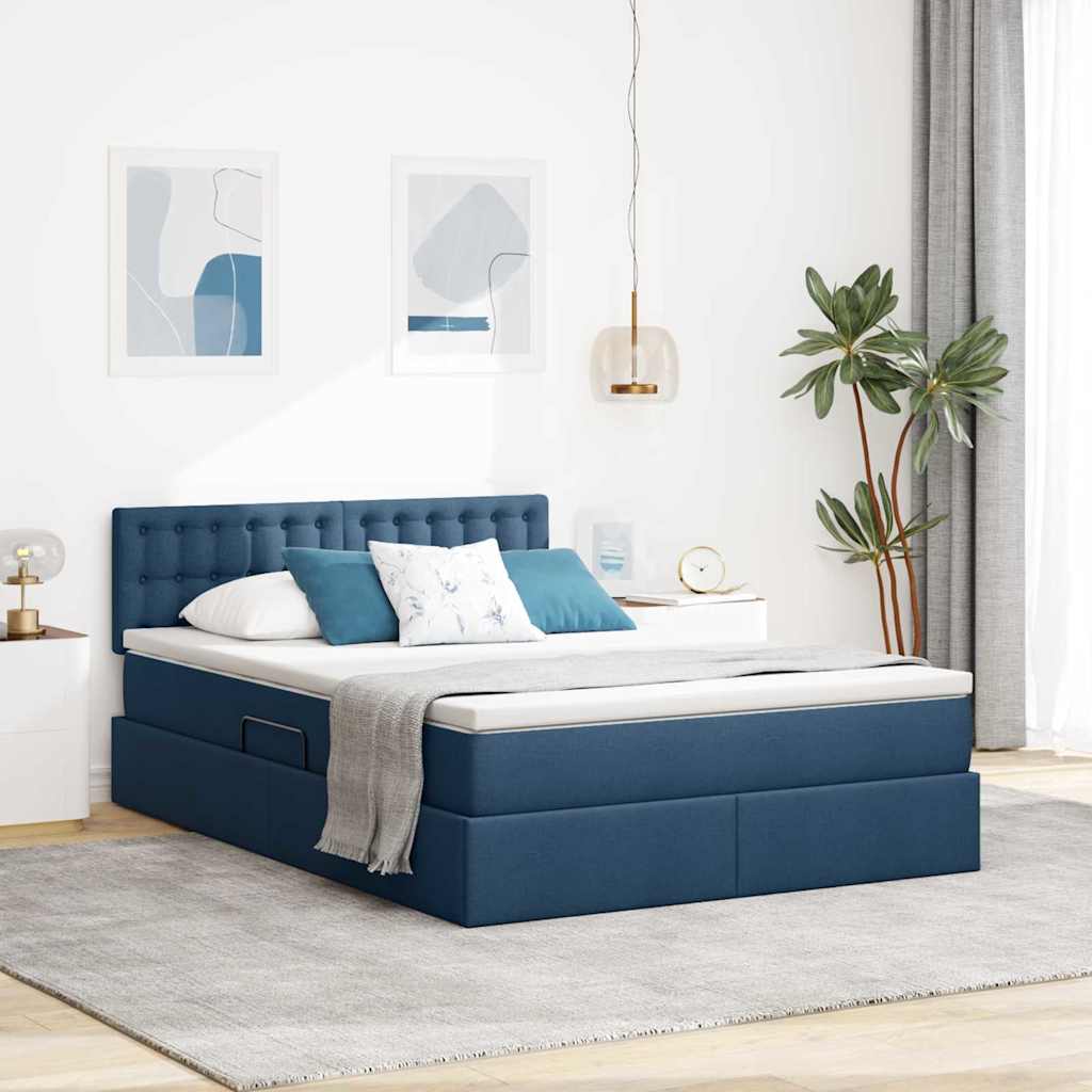 Letto con contenitore e LED con led Blu 140 x 190 cm Tessuto | homemem39