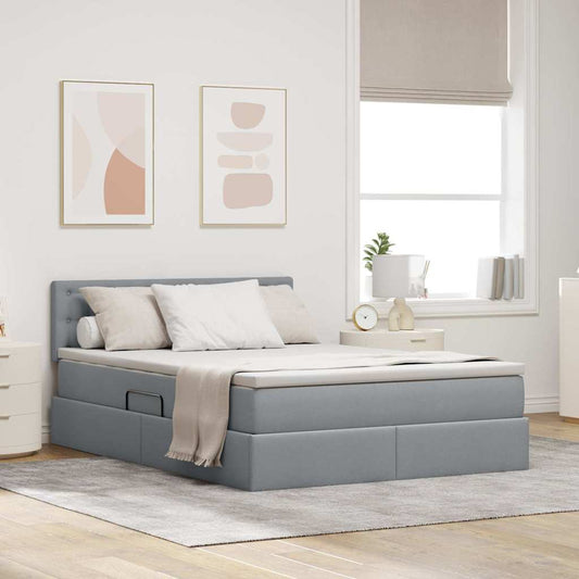 Letto con contenitore e LED Grigio chiaro 140 x 200 cm Tessuto | homemem39