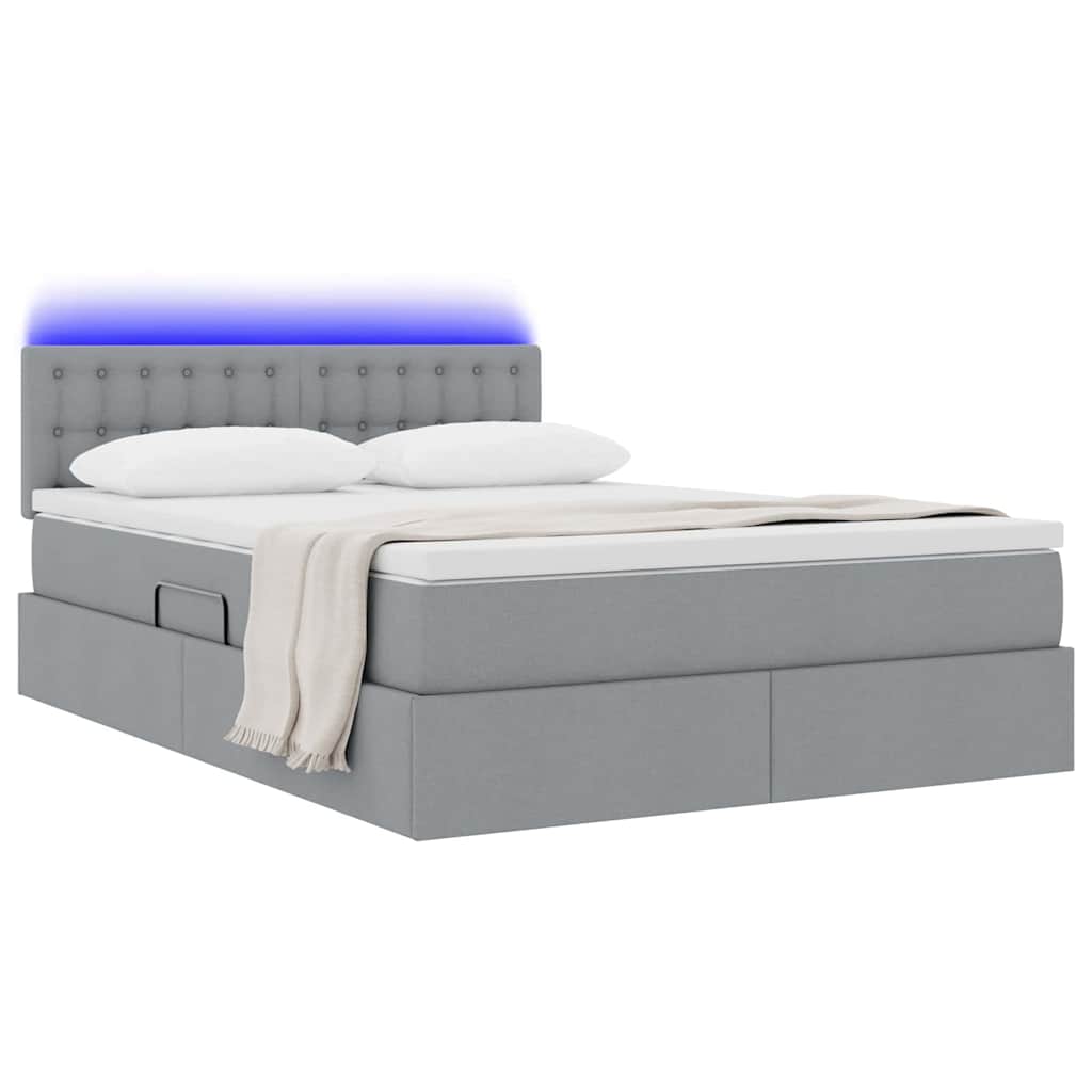 Letto con contenitore e LED Grigio chiaro 140 x 200 cm