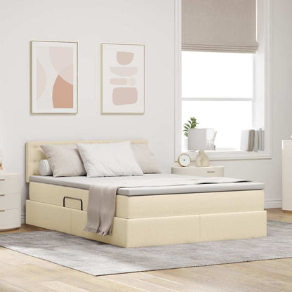 Letto con contenitore e LED con led Crema 140 x 200 cm Tessuto | homemem39