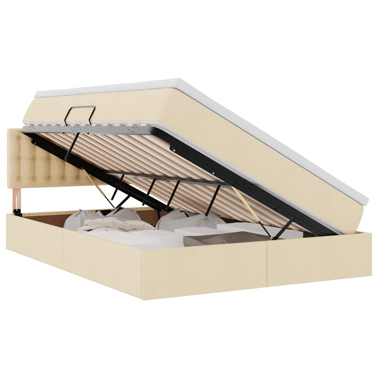 Letto con contenitore e LED con led Crema 140 x 200 cm Tessuto | homemem39