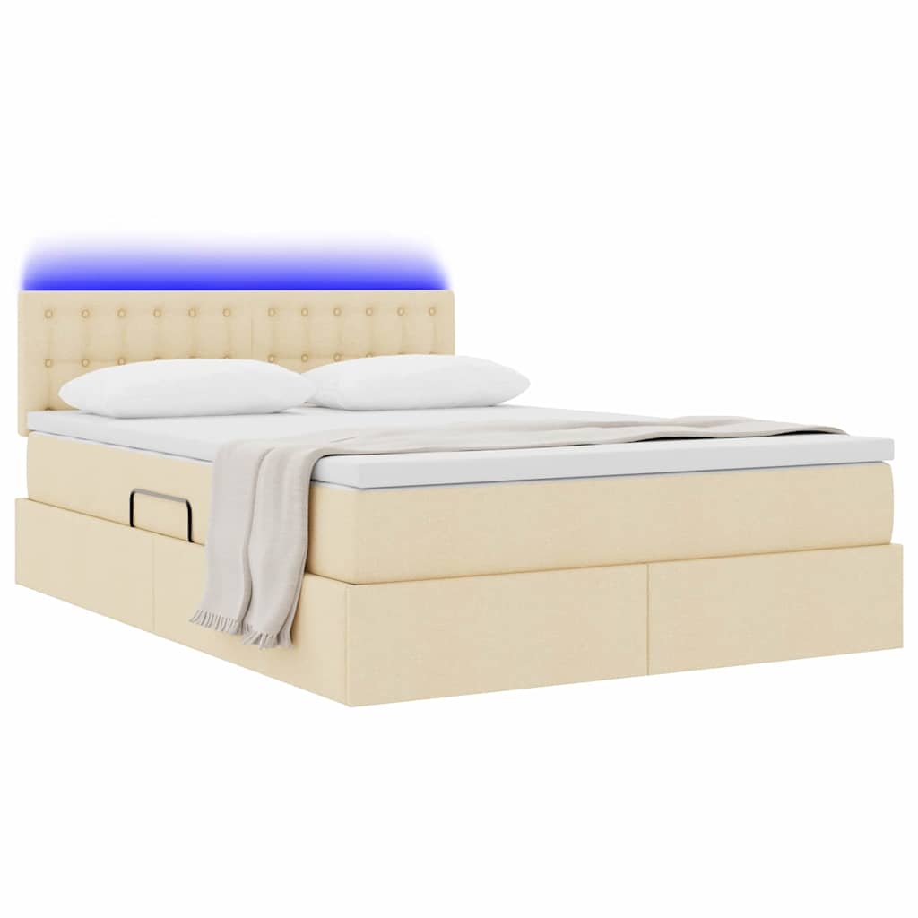 Letto con contenitore e LED con led Crema 140 x 200 cm Tessuto | homemem39