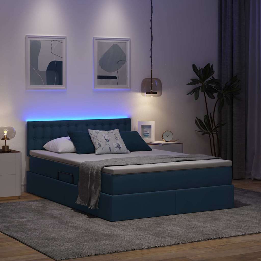 Letto con contenitore e LED con led Blu 140 x 200 cm Tessuto | homemem39