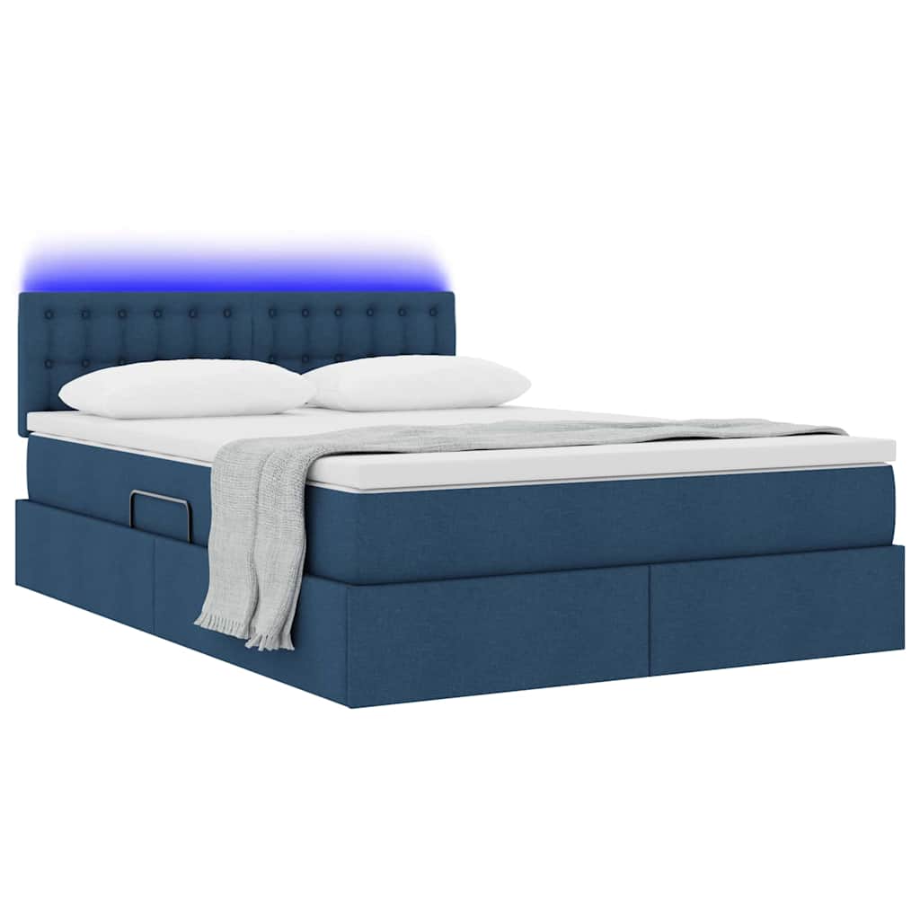 Letto con contenitore e LED con led Blu 140 x 200 cm Tessuto | homemem39
