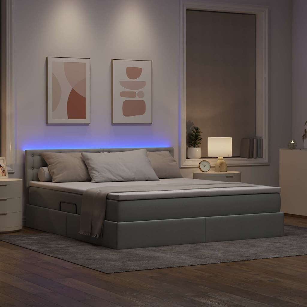 Letto con contenitore e LED Grigio chiaro 160 x 200 cm Tessuto | homemem39