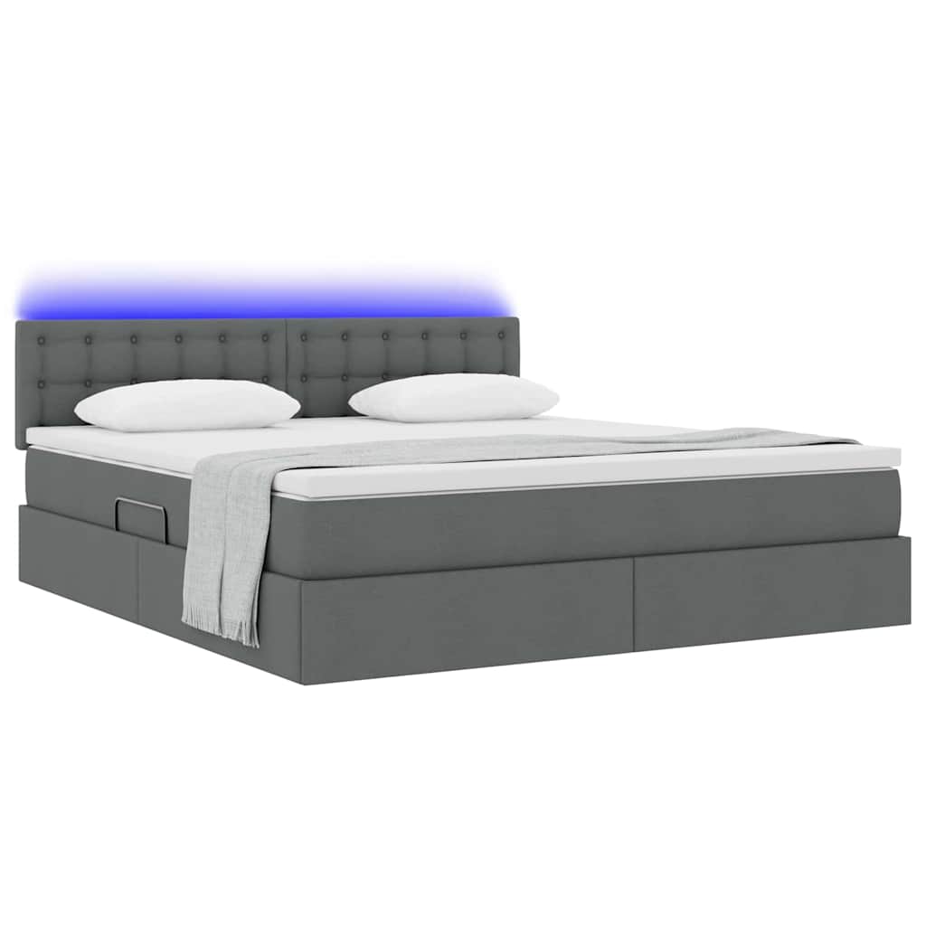 Letto con contenitore LED e materasso Grigio Scuro 160 x 200 cm