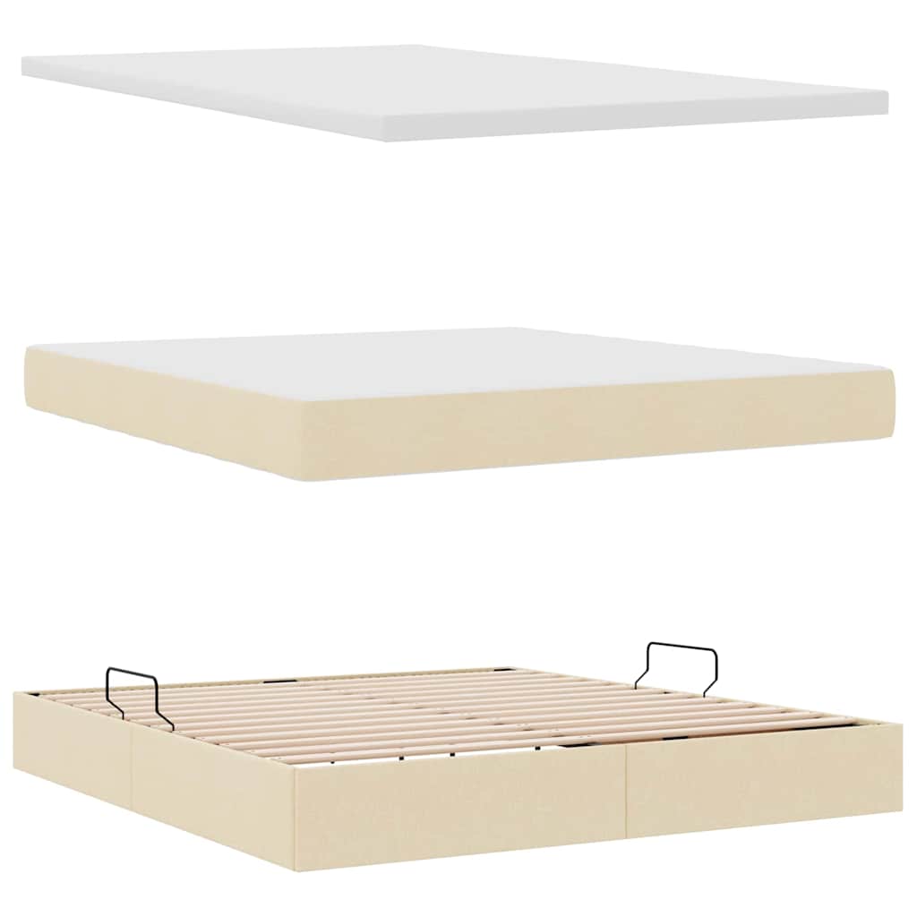 Letto con contenitore e LED con led Crema 160 x 200 cm Tessuto | homemem39